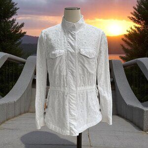Gap White Eyelet Lace Jacket Utility Style Boho Romantic Long Sleeve Size M